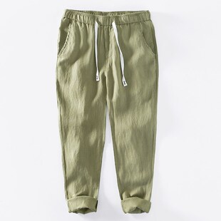 亚麻休闲裤男夏季薄款宽松直筒九分裤潮流男装棉麻裤子男款百搭9