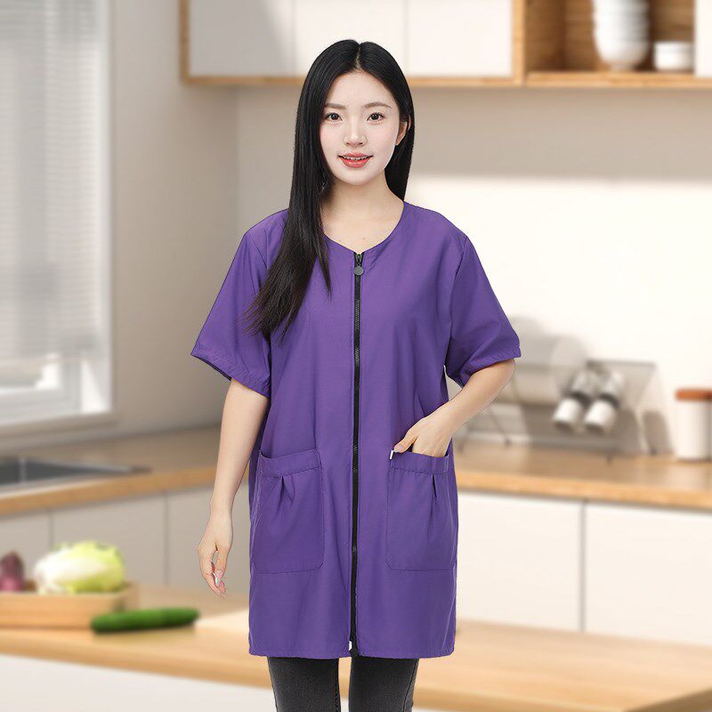 夏天薄款短袖罩衣男女单层工作服外套成人防水防油围裙防护衣大褂