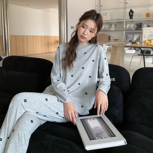 圆领家居服 睡衣女春秋长袖 韩社慵懒宅家软芙芙花朵套装 2024年新款