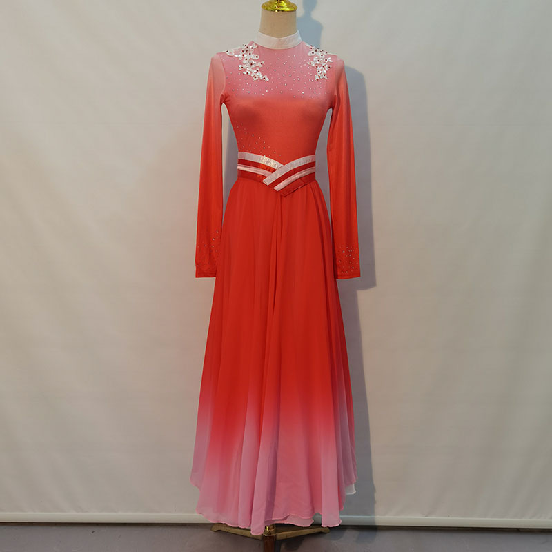 现代舞蹈服装女盛开演出服裙子大摆裙纱裙长裙灯火里的中国表演服
