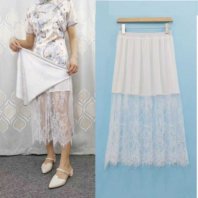 打底旗袍加长衬裙蕾丝叠衬裙汉服防走光安全裙夏季薄款冰丝打底裙