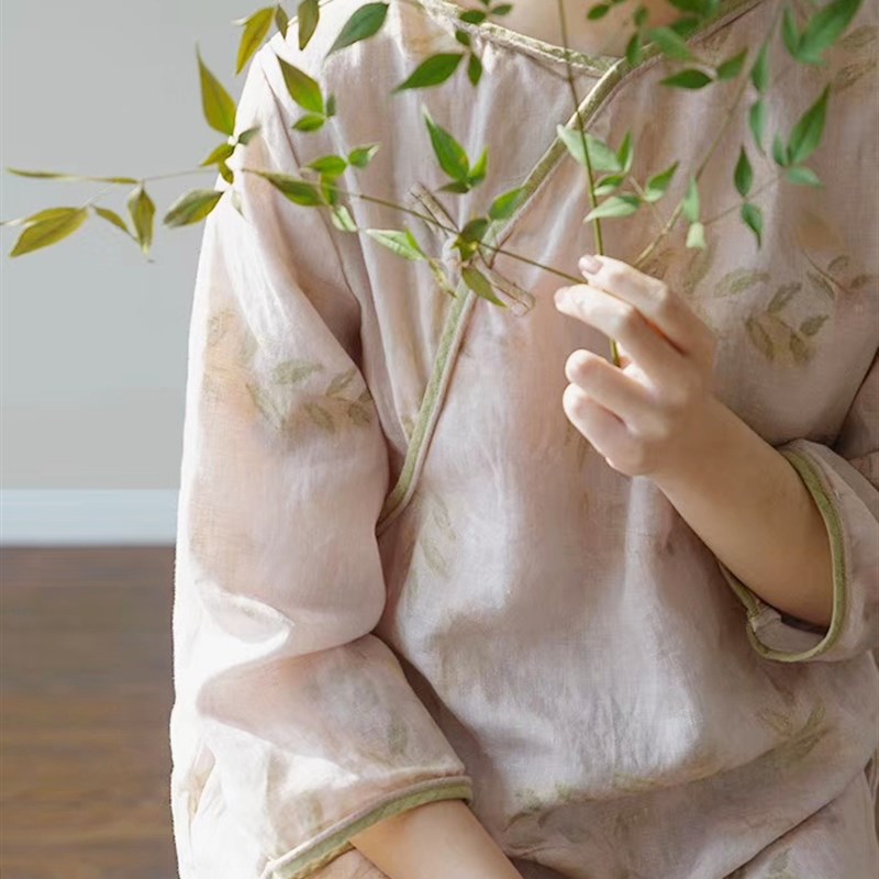 文艺禅意女装中国风拼色旗袍遮肚连衣裙年轻款改良版汉服茶服长款