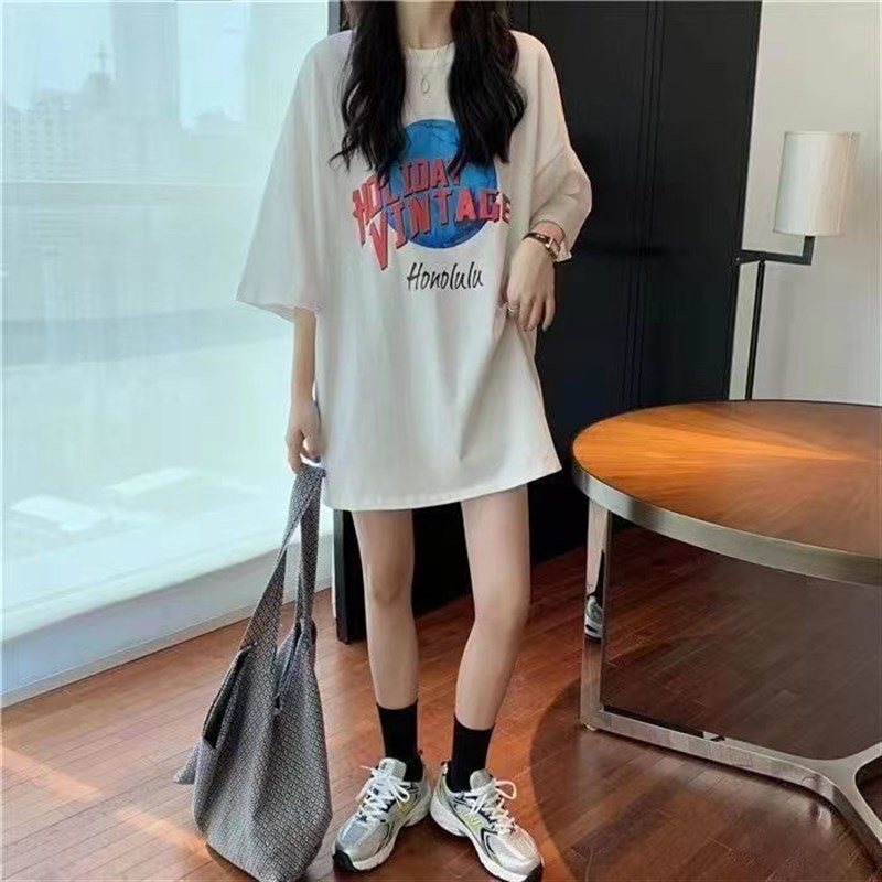 欧货大版下半身失踪t恤女中长款遮屁股遮臀大码短袖连衣裙高个子