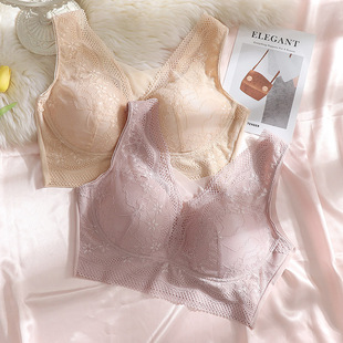 大码美背文胸g胖200斤女无钢圈一体罩杯背心式大红色本命年全罩杯