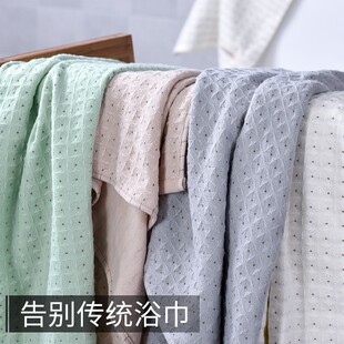 家用纯棉吸水速干不掉毛大人裹巾男毛巾二件套 全棉纱布浴巾女薄款