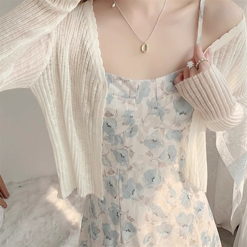 杏色防晒开衫女夏季薄款外搭配吊带裙披肩罩衫冰丝针织空调衫上衣