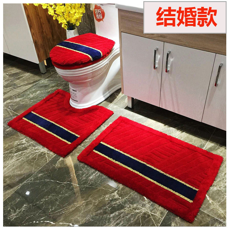 马桶垫三件套 加厚款坐便套两件套 红色结婚卡通卫生间浴室地垫