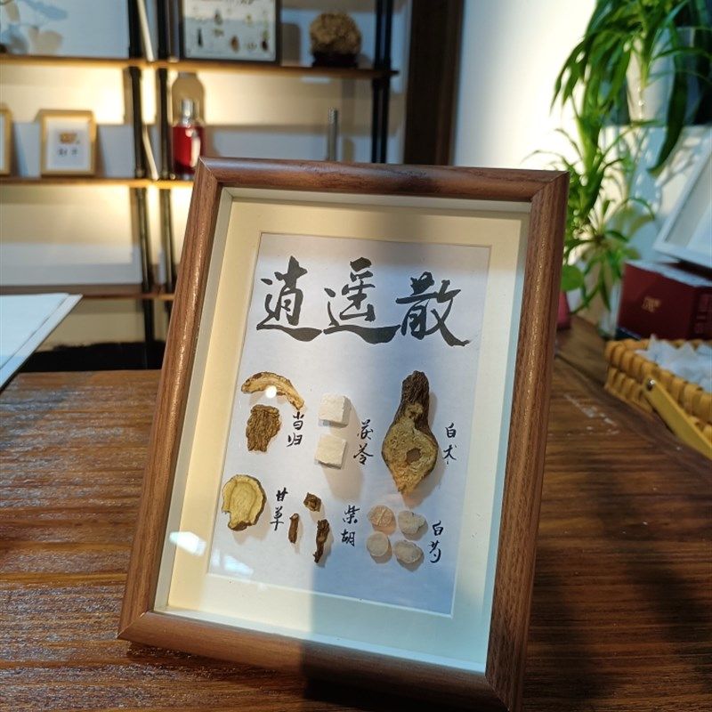中药标本画8寸方剂画框成品5件套桌面摆件墙面装饰画植物标本