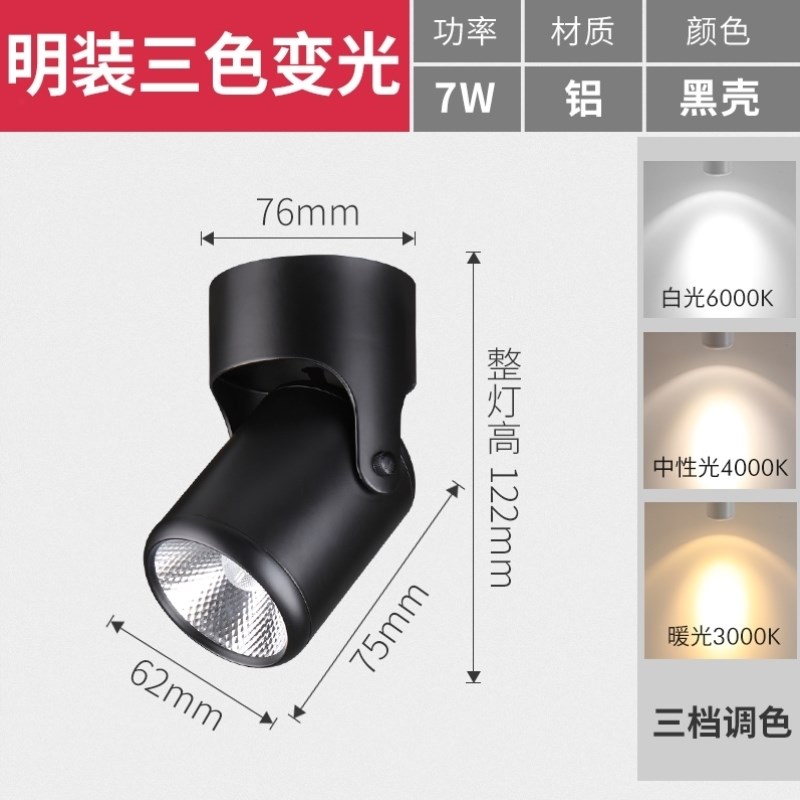 小家用射灯顶式旋转孔吸背景墙可调射灯免开角度三色客厅侧装明装