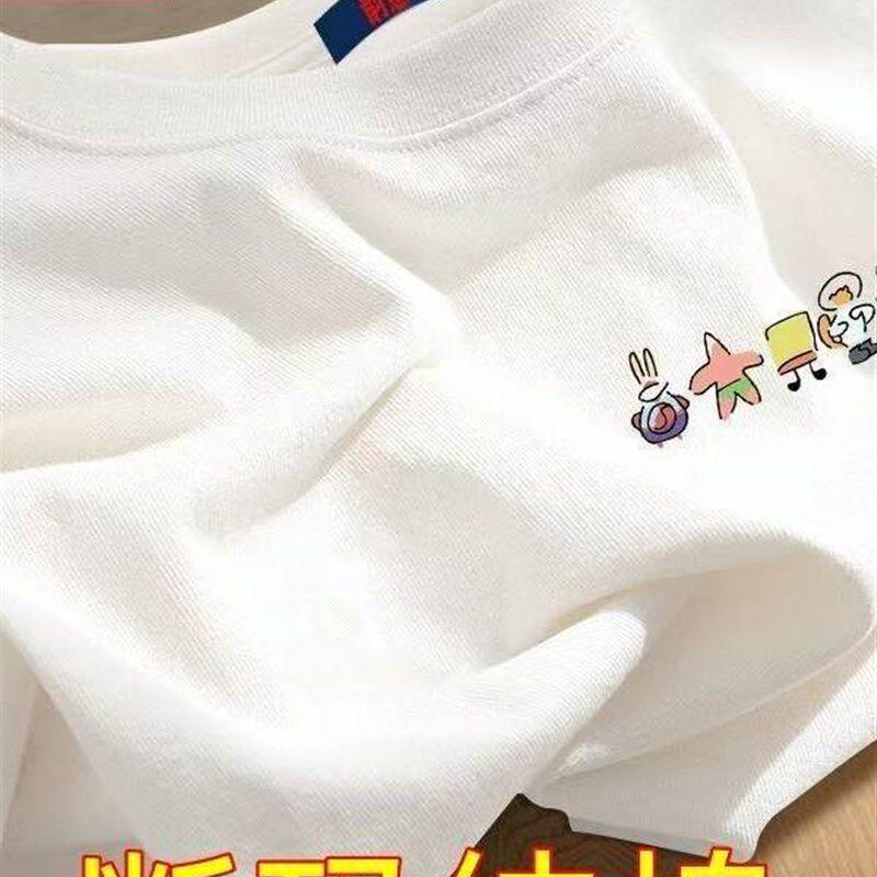 100纯棉白色短袖男女夏季百搭新款T恤宽松上衣半袖打底休闲