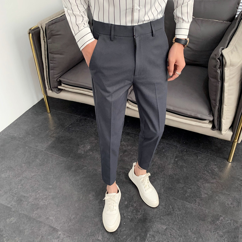 男士商务正装西裤春夏季韩版修身小脚弹力垂感九分西服裤子休闲潮