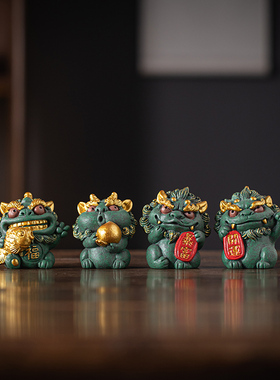 新中式风狮爷暴富开运一对彩金高档礼品创意瑞兽家居客厅桌面装饰
