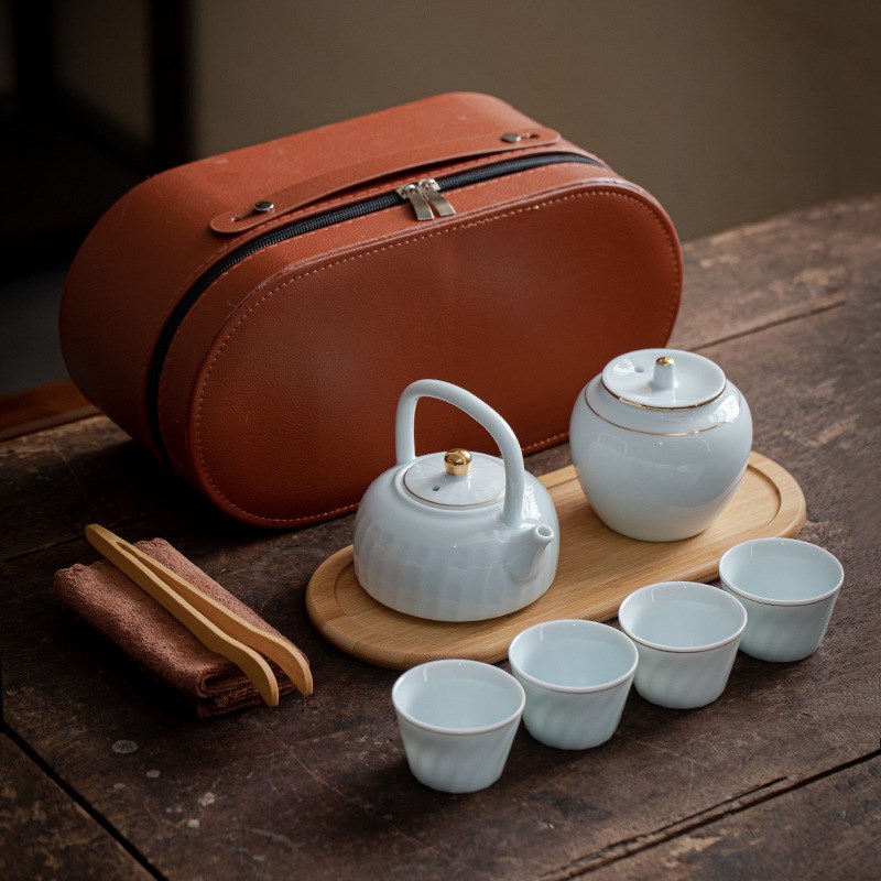 公司开业伴手礼品提梁壶旅行茶具套装加印logo一壶四杯茶盘茶叶罐