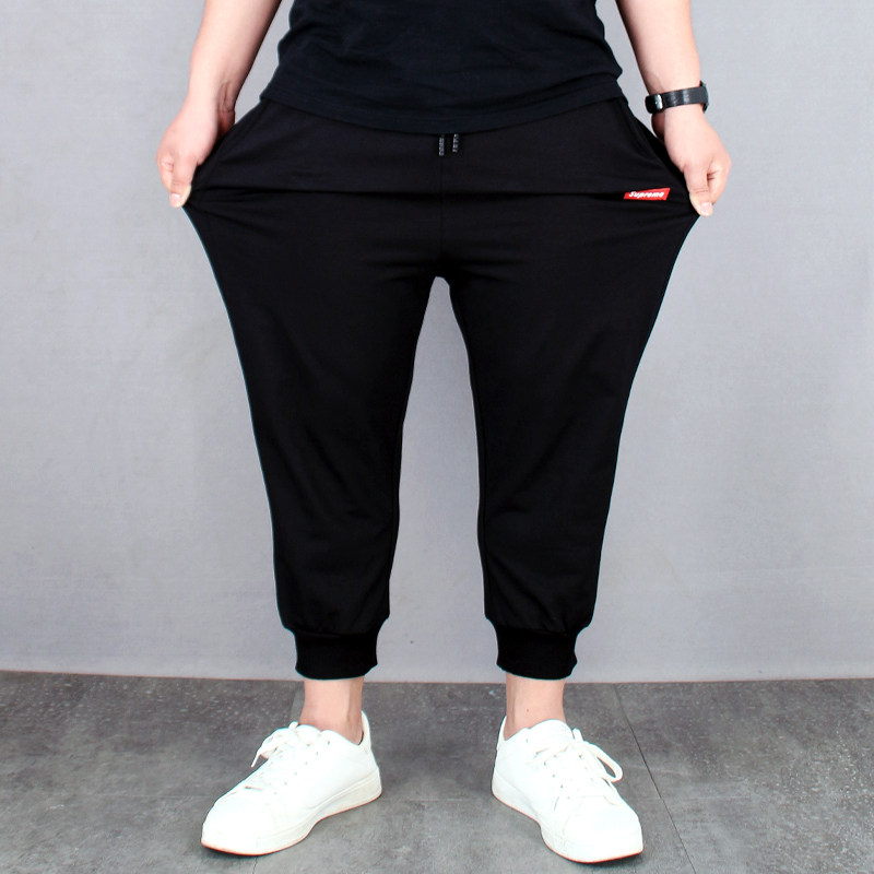 九分裤男大码宽松夏季薄款休闲运动裤加肥加大男裤胖子裤子束脚裤