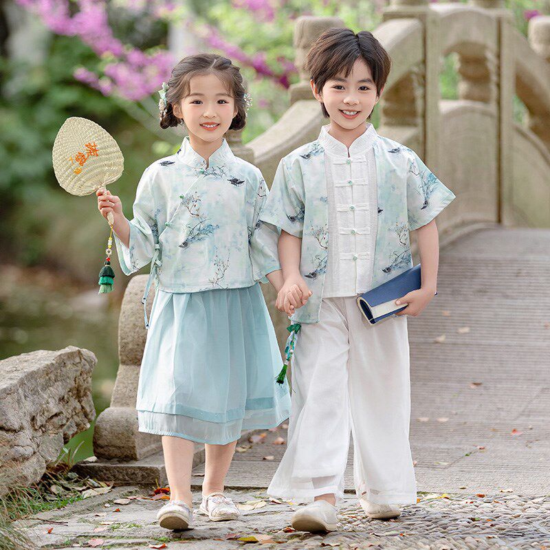 儿童夏季古装汉服演出服男女童中国风唐装班服幼儿园合唱表演服装