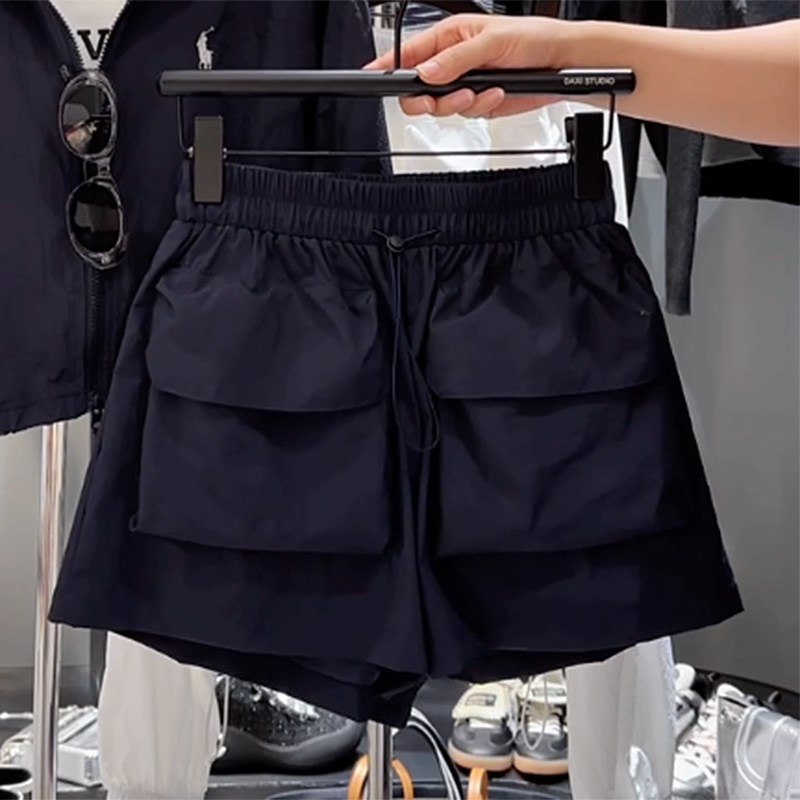 潮牌设计感短裤高腰宽松休闲女裤2025夏季新款黑色大码百搭工装裤
