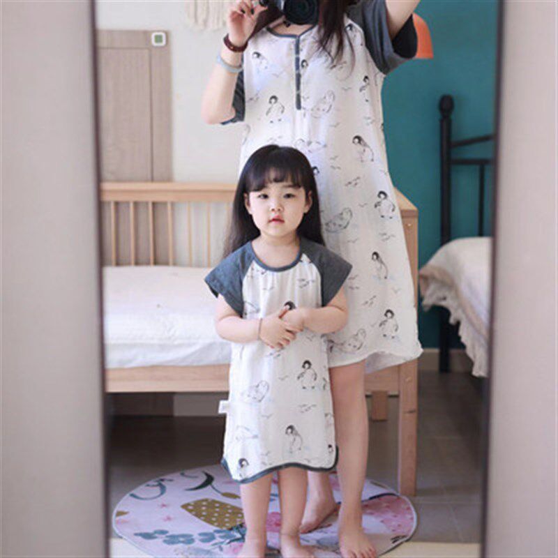 儿童竹棉轻薄竹纤维睡衣宝宝连体衣妈妈睡裙家居服孕妇睡裙夏薄款