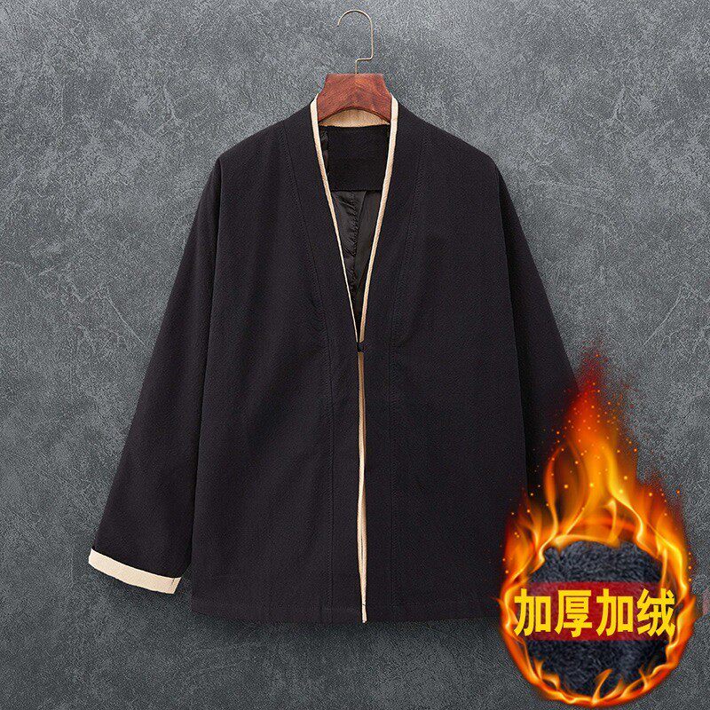 加绒加厚秋冬季男士外套中国风复古休闲宽松民族风服装男装汉服潮