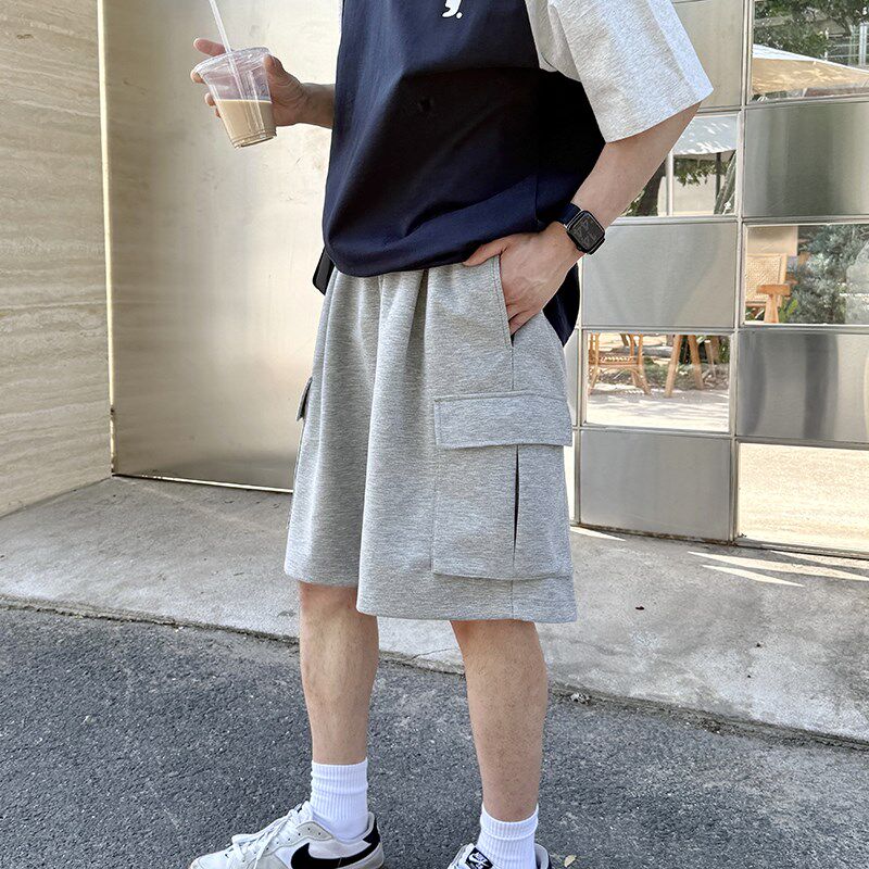 灰色休闲卫裤短裤夏季2025新款男生纯色裤子宽松简约五分裤大口袋