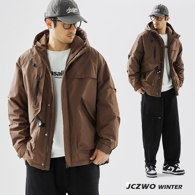 男士2025年秋冬新款连帽工装夹克加厚外套保暖二棉服冲锋衣棉衣潮