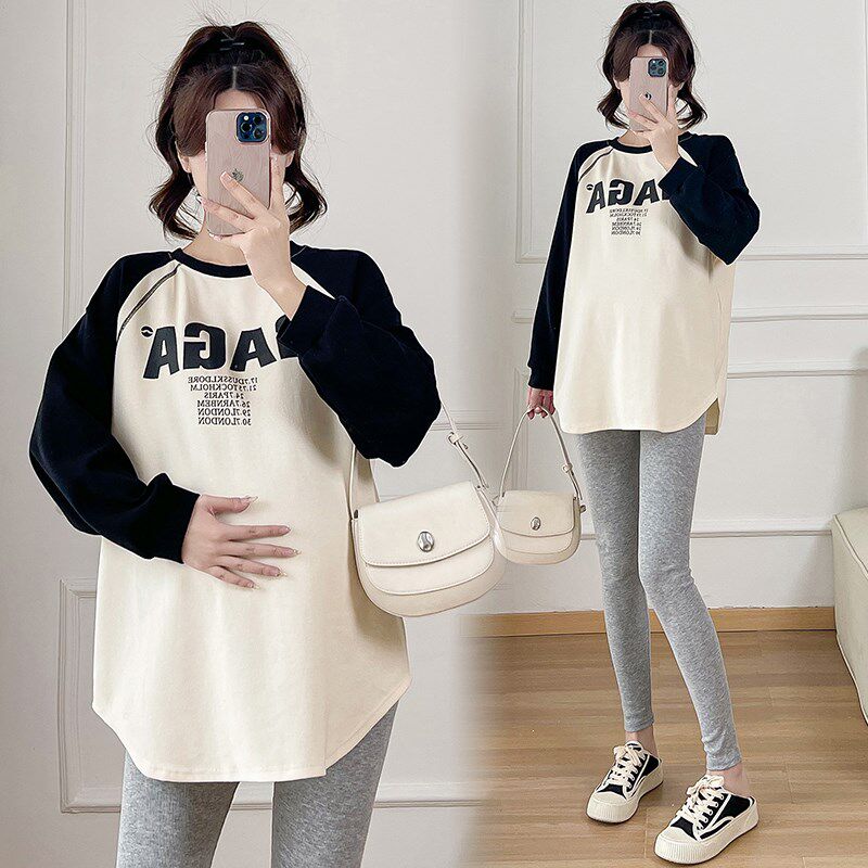 大码孕妇卫衣春秋款中长款时尚纯棉宽松显瘦拼接百搭上衣女200斤