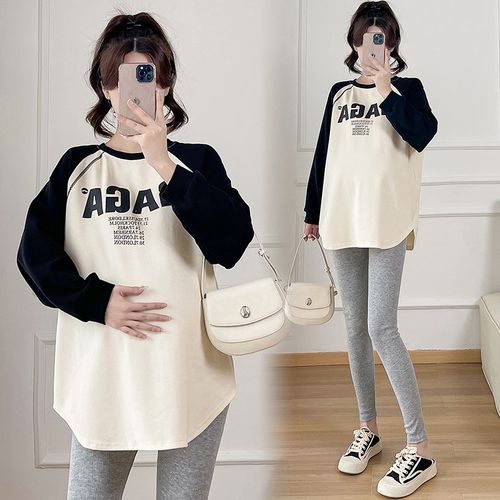 大码孕妇卫衣春秋款中长款时尚纯棉宽松显瘦拼接百搭上衣女200斤