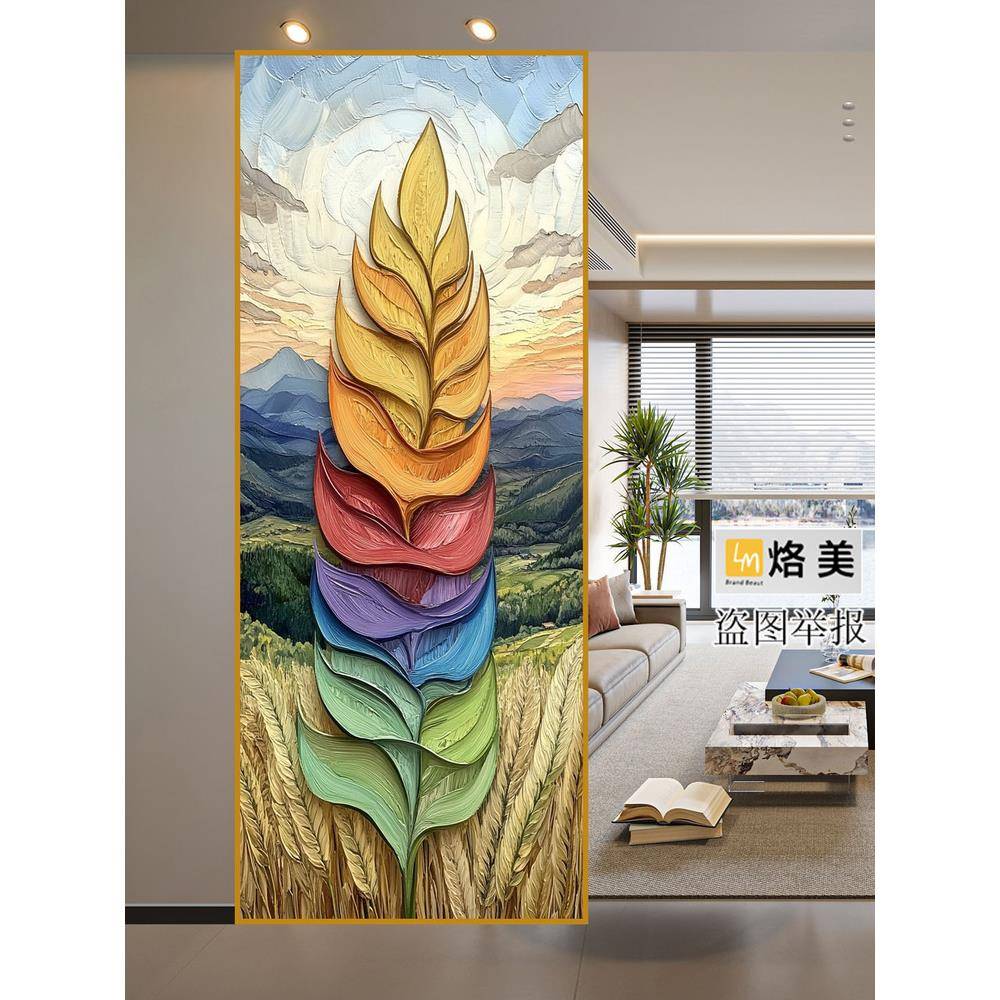 奢华钢化玻璃艺术屏风客厅隔断欧式油画新款玄关背景墙钛镁铝合金