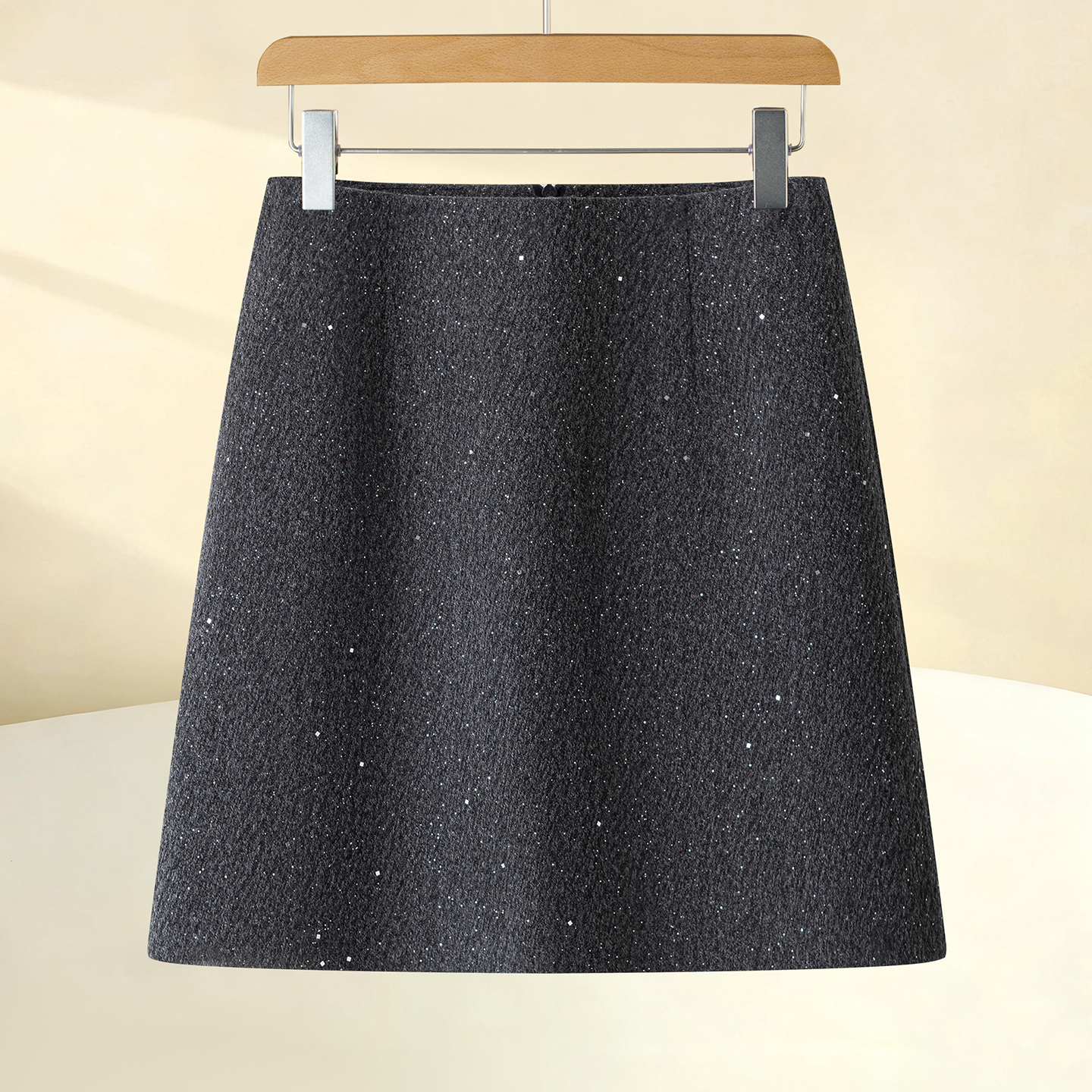a字亮片毛呢短裙女高腰显瘦