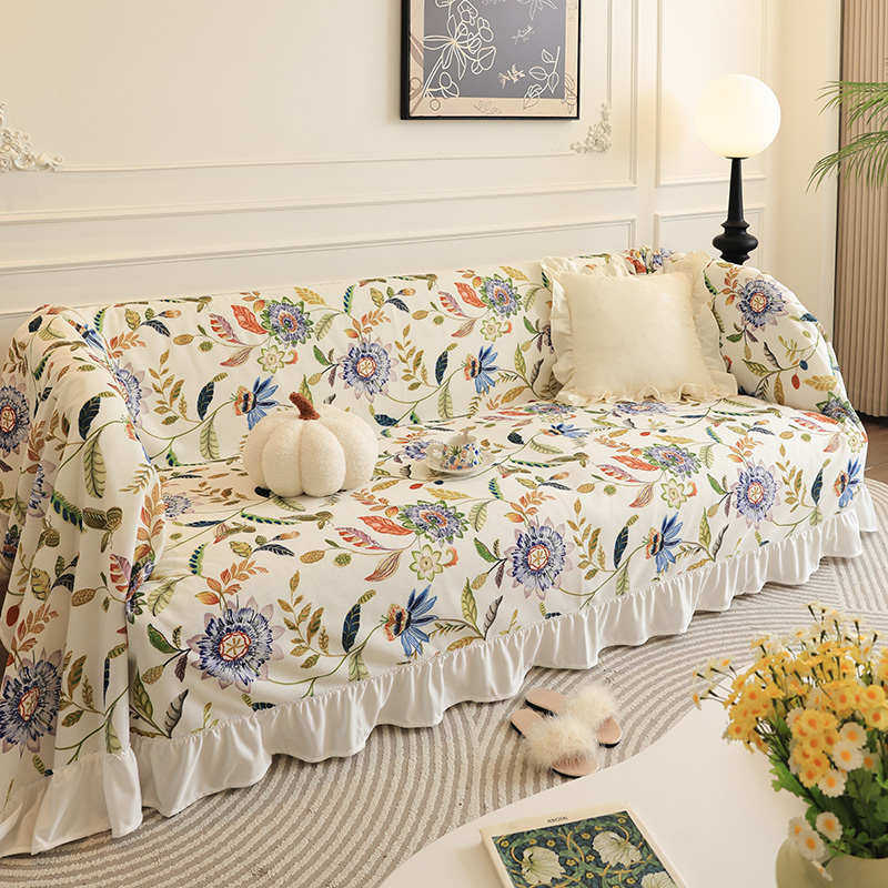 美式复古夏季凉席沙发套盖布巾客厅凉感冰丝防滑水洗田园坐垫罩子