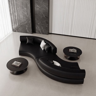 黑色弧形S型沙发异形横厅双面座美容院服装店酒店大堂会所休息区