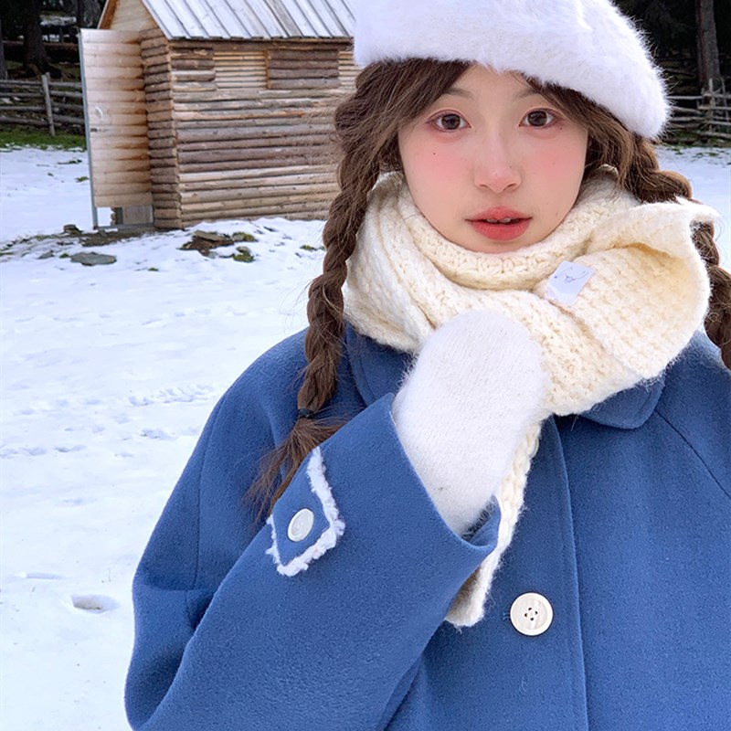 霍里德地图 今年流行的漂亮外套冬呢子大衣初恋感蓝色毛呢外套女