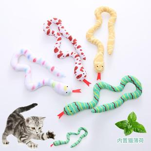 跨境寵物用品毛絨貪吃蛇貓玩具貓薄荷自嗨磨牙耐咬貓咪玩具