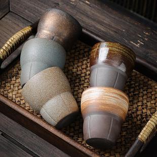 复古粗陶功夫茶具品茗杯陶瓷水杯咖啡杯子 主人杯大号茶杯单杯日式