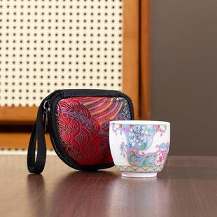 手工陶瓷茶杯家用便携式 中式 主人杯掐丝银珐琅彩品茗杯高颜值茶盏