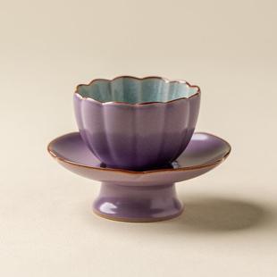 陶瓷紫蝉翼可养开片花瓣主人茶杯冰花青瓷釉纹理功夫品茗杯哑光釉