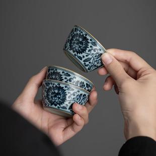 天青汝窑青花缠枝莲主人杯品茗杯开片可养功夫茶杯单杯个人杯子