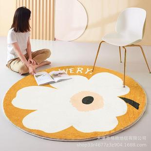 北欧INS小花客厅卡通地毯卧室床边衣帽间圆形地垫加厚大面积圆毯