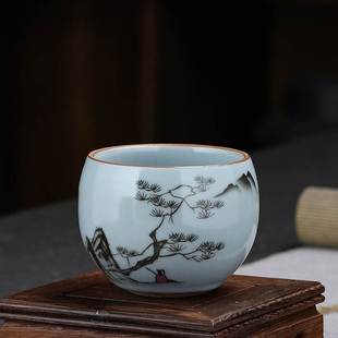 茶碗家用会客个人杯伴手礼 茶盏主人杯汝瓷单杯单个功夫喝茶杯中式