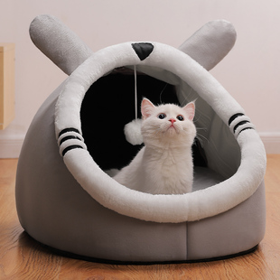 猫窝冬季 猫咪床房子型狗窝垫子宠物用品 保暖四季 通用猫屋半封闭式