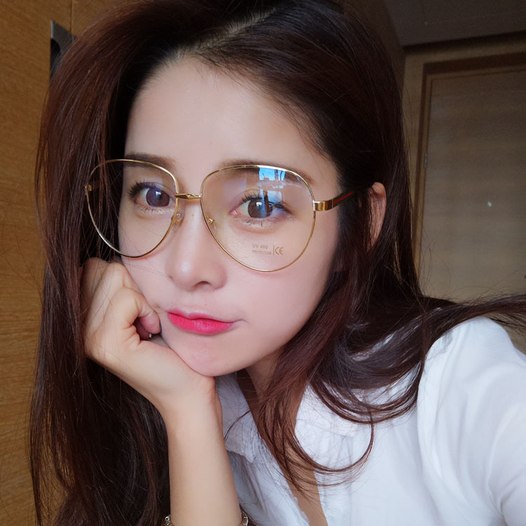 复古金色金属超大框防蓝光平光镜欧美潮男女近视眼镜框架男蛤蟆镜