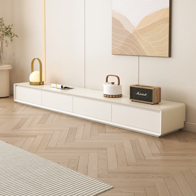 电视柜现代简约客厅家用小户型奶油风实木落地款电视机柜茶几组合