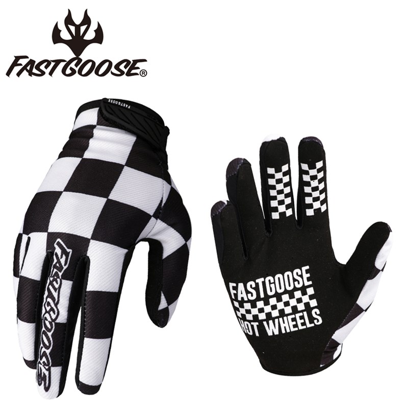 黑白格复古骑行自行车林道手套薄款男女款摩托车山地越野攀爬手套