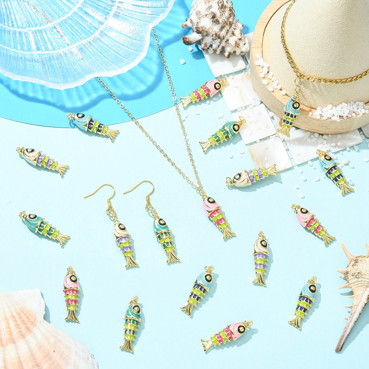 18K真金铜镶锆石多彩锦鲤鱼吊坠