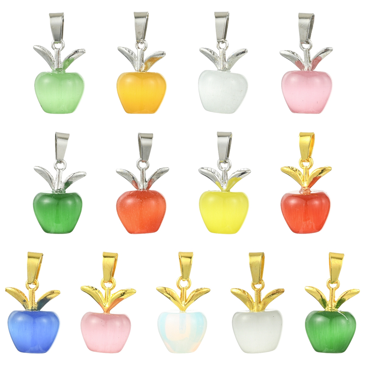 彩色猫眼石苹果吊坠 项链手链耳环女 挂件配饰 圣诞节平安夜饰品