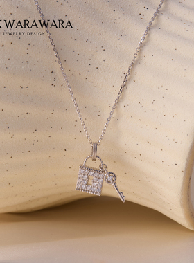 韩国双锁头钥匙项链女纯银锁骨链