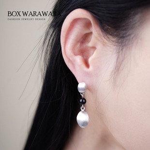 BOXWARAWARA轻奢小众925纯银耳环女高级感垂坠耳饰黑玛瑙时尚气质