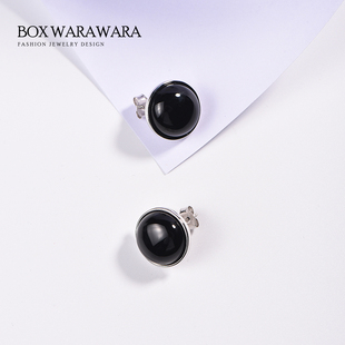 BOX WARAWARA925银耳钉女镶黑玛瑙小众设计高级轻奢百搭耳饰精致