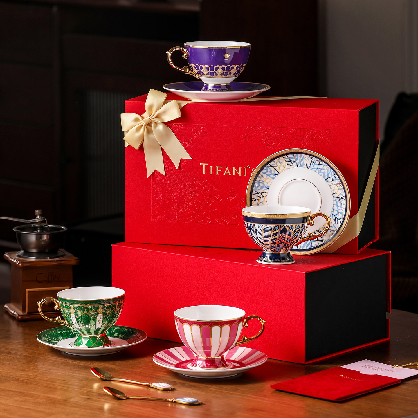 TIFANI法式骨瓷咖啡杯碟礼盒装生日新婚结婚乔迁礼物轻奢杯子套装,餐饮具,咖啡杯,淘宝优惠券,粉丝福利购,淘宝优惠卷