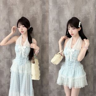 夏季 甜美少女温柔风法式 水色梦境 新款 显瘦设计感短款 半身裙套装