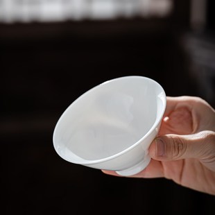 手工羊脂玉白瓷斗笠杯主人杯陶瓷家用大号功夫茶杯单杯茶盏普洱杯